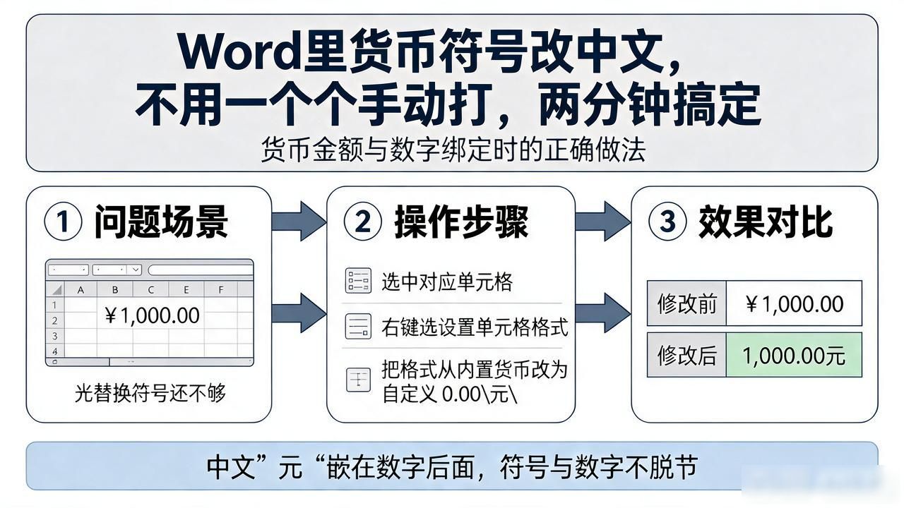 Word里货币符号改中文，不用一个个手动打，两分钟搞定